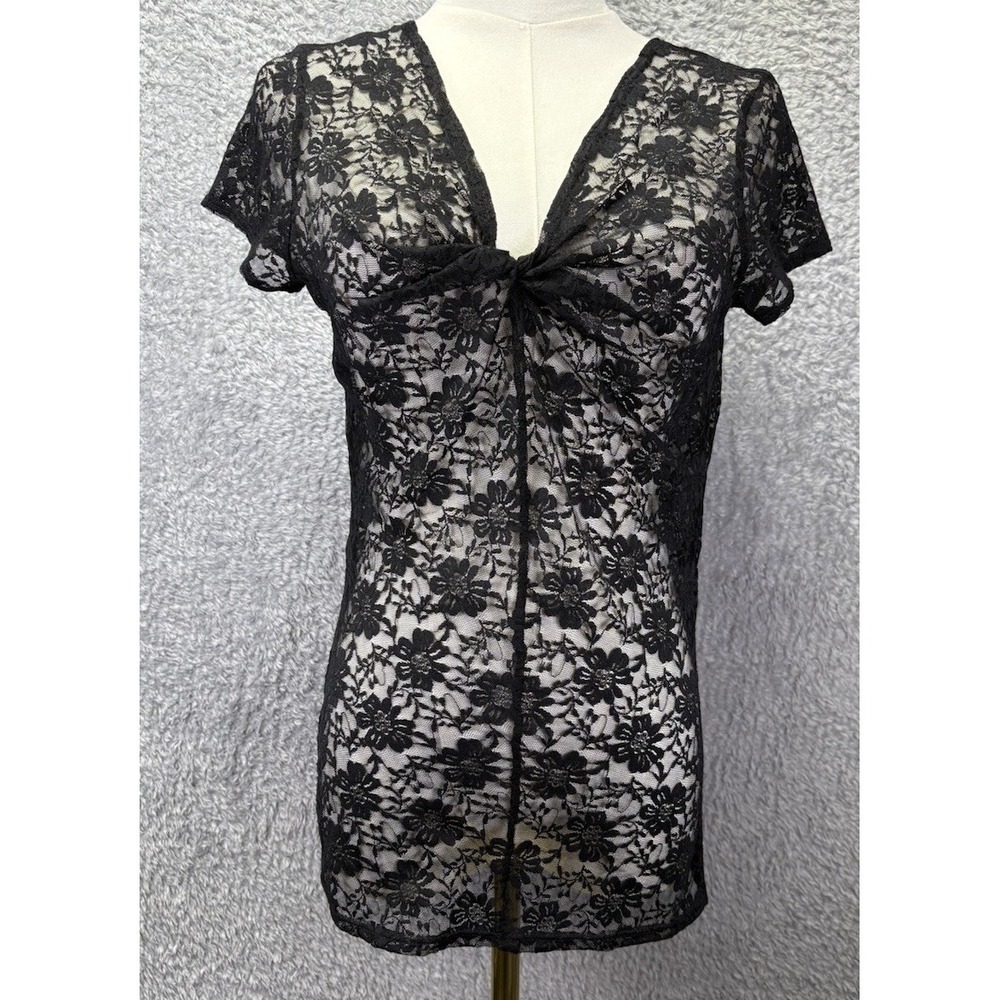 Y2K Fairy Grunge Whimsigoth Lace Cami Top Women's S Black Sheer Coquette Goth